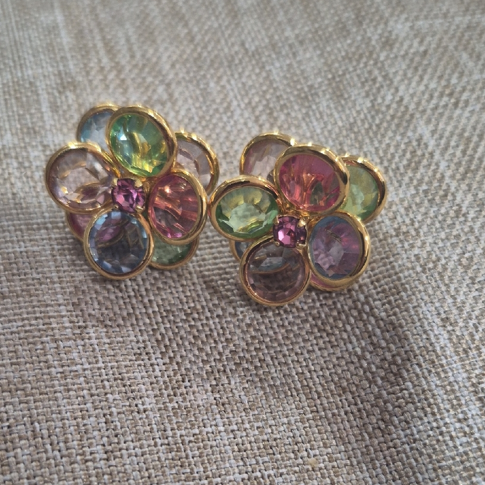 Avon Gold and Pink Floral Earrings